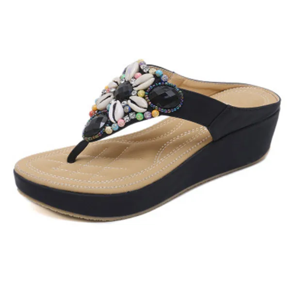 Bohême Rouge Plage Pantoufle & Tongs 2020 Cristal Faux Diamant Plateforme Peep Toes / Bout Ouvert Plat Chaussures Femmes