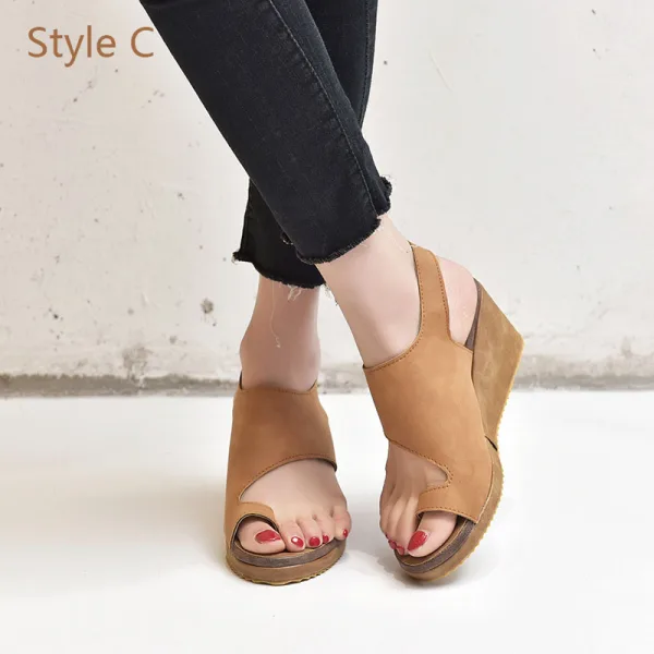 Schöne Schwarz Freizeit Sandalen Damen 2020 6 cm Keilabsatz Peeptoes Sandaletten