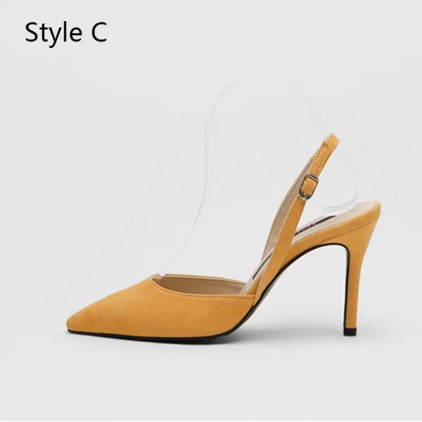 Schlicht Beige Büro OL Slingpumps Sandalen Damen 2020 Wildleder 8 cm Stilettos Spitzschuh Sandaletten