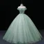 Elegant Sage Green Sequins Prom Dresses 2022 Ball Gown Off-The-Shoulder Sleeveless Rhinestone Butterfly Beading Backless Pearl Floor-Length / Long Formal Dresses