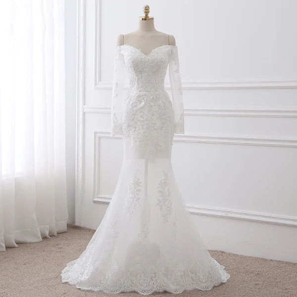 Chic / Belle Robe Boule Robe De Mariée 2017 Manches Longues Appliques Paillettes En Dentelle Trompette / Sirène Détachable Chapel Train