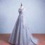 Elegant Grey Prom Dresses 2017 Appliques Lace Sleeveless Backless Sash Ruffle Tulle Formal Dresses