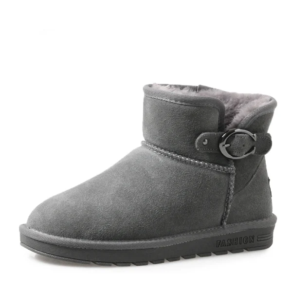 Mote Damesko 2017 Svart Lær Ankel Suede Spenne Casual Vinter Flate Snow Boots