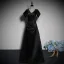 Chic / Beautiful Black Rhinestone Satin Prom Dresses 2023 A-Line / Princess V-Neck Short Sleeve Floor-Length / Long Prom Formal Dresses