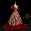 Fancy Burgundy Rhinestone Floral Prom Dresses 2025 Ball Gown Square Neckline Satin Short Sleeve Backless Floor-Length / Long Formal Dresses
