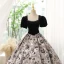 Elegant Black Printing Prom Dresses 2023 Ball Gown Square Neckline Rhinestone Short Sleeve Backless Floor-Length / Long Prom Formal Dresses