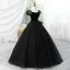 Élégant Noire Paillettes Robe De Bal 2023 Robe Boule Encolure Carrée Manches Courtes Dos Nu Longue Promo Robe De Ceremonie