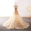Chic / Belle Champagne Robe De Soirée 2018 Princesse Étoile Papillon Encolure Dégagée Dos Nu Sans Manches Tribunal Train Robe De Ceremonie