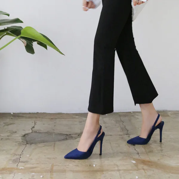 Schlicht Beige Büro OL Slingpumps Sandalen Damen 2020 Wildleder 10 cm Stilettos Spitzschuh Sandaletten
