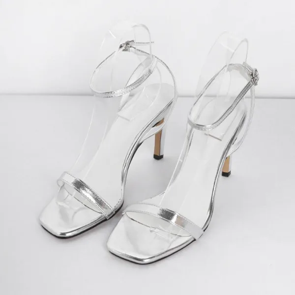 Sexy Weiß Freizeit Sandalen Damen 2020 Knöchelriemen 10 cm Stilettos Peeptoes Sandaletten