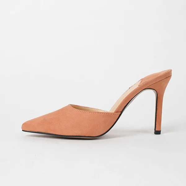 Chic / Beautiful Tan Summer Street Wear Womens Sandals 2020 Suede 10 cm Stiletto Heels Pointed Toe Sandals