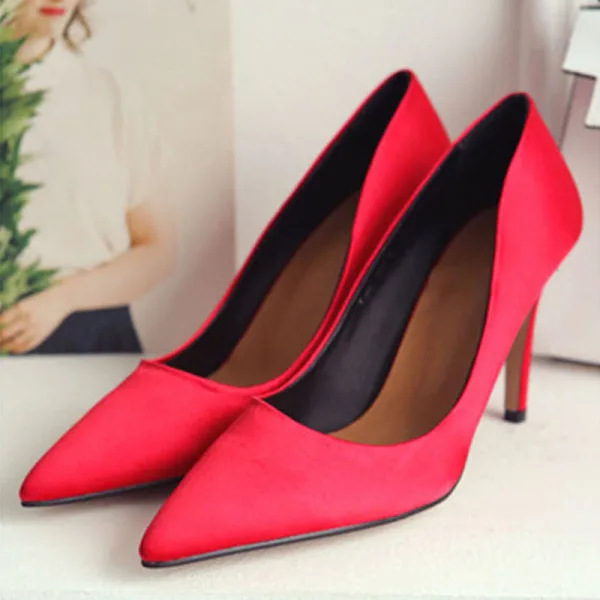Simple Noire Demoiselle D'honneur Escarpins 2020 Satin 10 cm Talons Aiguilles À Bout Pointu Escarpins
