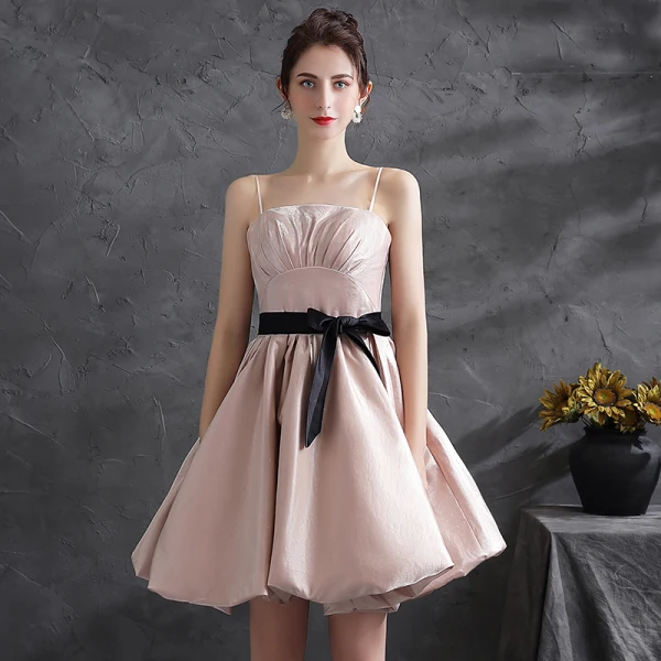 Fashion Blushing Pink Cocktail Dresses Party Dresses 2021 A-Line / Princess Strapless Bow Sleeveless Backless Short Cocktail Party Formal Dresses
