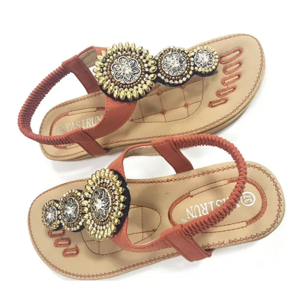Bohême Noire Été Plage Pantoufle & Tongs 2020 Faux Diamant Peep Toes / Bout Ouvert Plate Chaussures Femmes