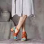 Traditionnel Orange Vêtement de rue Cuir Sandales Femme 2020 5 cm Talons Épais Peep Toes / Bout Ouvert Sandales