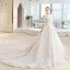 Luxury / Gorgeous Champagne Wedding Dresses 2018 Ball Gown Lace Flower Appliques Beading Sequins Off-The-Shoulder Backless Short Sleeve Cathedral Train Wedding