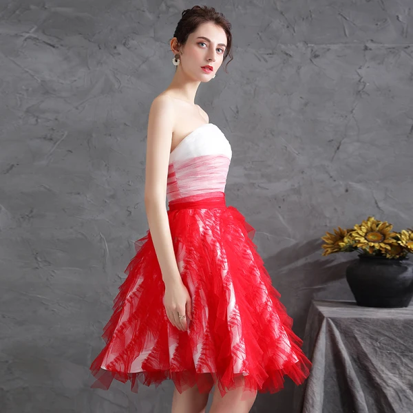 Charmant Rouge Robe De Fete Robe De Cocktail 2021 Princesse Bustier Sans Manches Dos Nu Mi-Longues Cocktail Robe De Ceremonie