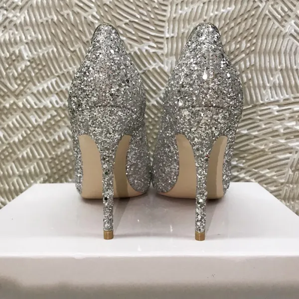 Sparkly Sølv Aften Paljetter Pumps 2020 12 cm Stiletthæler Spisse Pumps