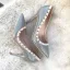 Schöne Schwarz Abend Pumps 2020 Niet Lackleder 10 cm Stilettos Spitzschuh Pumps
