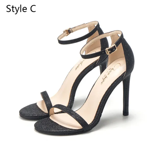 Sexy Street Wear Gold Glitter Womens Sandals 2020 Ankle Strap 10 cm Stiletto Heels Open / Peep Toe Sandals