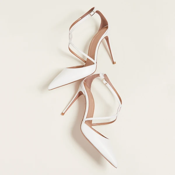 Sexy White Street Wear Womens Sandals 2020 X-Strap 10 cm Stiletto Heels Pointed Toe Sandals