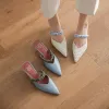 Chic / Beautiful Beige Street Wear Braid Womens Sandals 2020 Leather 5 cm Stiletto Heels Pointed Toe Sandals