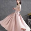 Modest / Simple Blushing Pink Satin Homecoming Graduation Dresses Bridesmaid Dresses 2021 A-Line / Princess Off-The-Shoulder Sleeveless Backless Tea-length Formal Dresses