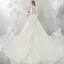 Elegant Champagne Wedding Dresses 2018 Ball Gown Lace Appliques Beading Pearl Off-The-Shoulder Backless Short Sleeve Cathedral Train Wedding