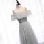 Scintillantes Argenté Gris Robe De Soirée 2020 Princesse Bretelles Spaghetti Paillettes Manches Courtes Dos Nu Longue Robe De Ceremonie