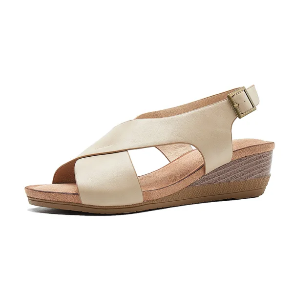 Romersk Sommar Aprikos / Beige Stranden Sandaler Dam 2020 4 cm Kilklackar Låg Klack Peep Toe Sandaler