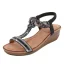 Bohemliv Champagne Stranden Rhinestone Sandaler Dam 2020 T-Rem 4 cm Kilklackar Låg Klack Peep Toe Sandaler