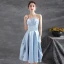 Chic / Beautiful Sky Blue Satin Homecoming Graduation Dresses 2021 A-Line / Princess Spaghetti Straps Sleeveless Backless Tea-length Formal Dresses