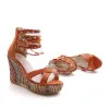 Bohemia Orange Street Wear Summer Womens Sandals 2020 Beading 9 cm Wedges Open / Peep Toe Sandals