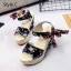 Affordable Outdoor / Garden Black Floral Womens Sandals 2020 Bow 11 cm Wedges Open / Peep Toe Sandals