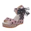 Charmant Été Noire Rendez-vous Sandales Femme 2020 Tachetée Noeud 10 cm Compensées Peep Toes / Bout Ouvert Sandales