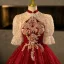Bling Bling Burgundy Beading Pearl Sequins Flower Prom Dresses 2025 Ball Gown High Neck Short Sleeve Backless Floor-Length / Long Formal Dresses