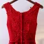 Chic / Beautiful Red Formal Dresses Evening Dresses  2017 Lace Flower Bow Artificial Flowers Zipper Up Scoop Neck Sleeveless Tea-length A-Line / Princess