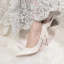 Charming Ivory Satin Pearl Wedding Shoes 2020 Leather Lace Flower 8 cm Stiletto Heels Pointed Toe Wedding Pumps
