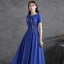 Modest  Grey Crystal Rhinestone Satin Evening Dresses  2021 A-Line / Princess Scoop Neck Short Sleeve Floor-Length / Long Evening Party Formal Dresses