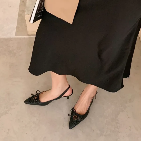 Chic / Belle Noire Slingbacks Vêtement de rue Cuir Sandales Femme 2020 5 cm Talons Aiguilles À Bout Pointu Sandales