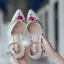 Fashion Ethnic Summer White Outdoor / Garden Womens Sandals 2020 Ankle Strap 8 cm Stiletto Heels Pointed Toe Sandals