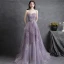 Chic / Beautiful Purple Prom Dresses Evening Dresses  2021 A-Line / Princess Strapless Sequins Lace Flower Sleeveless Backless Sweep Train Evening Party Formal Dresses