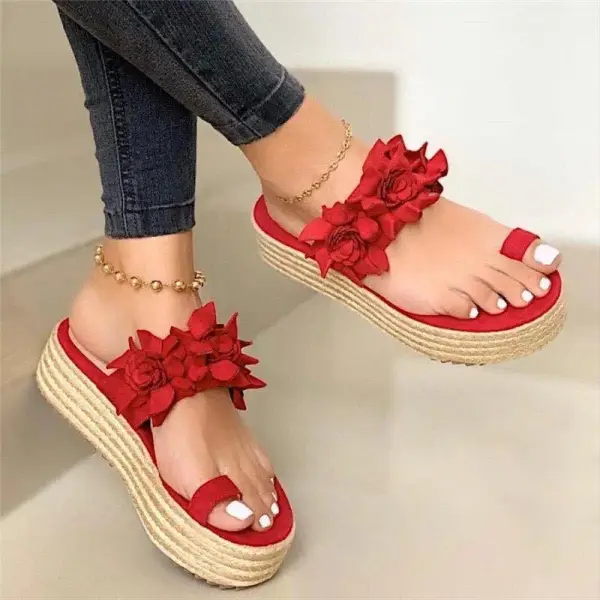 Abordable Été Noire Plage Sandales Femme 2020 Fleur 4 cm Compensées Peep Toes / Bout Ouvert Sandales