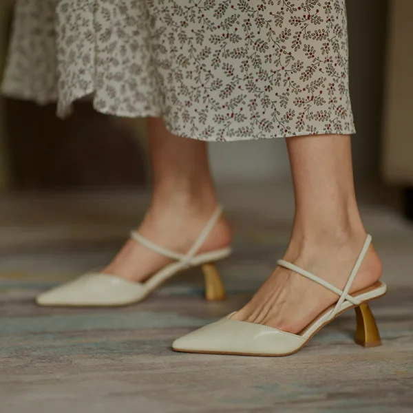Schlicht Sommer Beige Freizeit Sandalen Damen 2020 5 cm Stilettos Spitzschuh Sandaletten