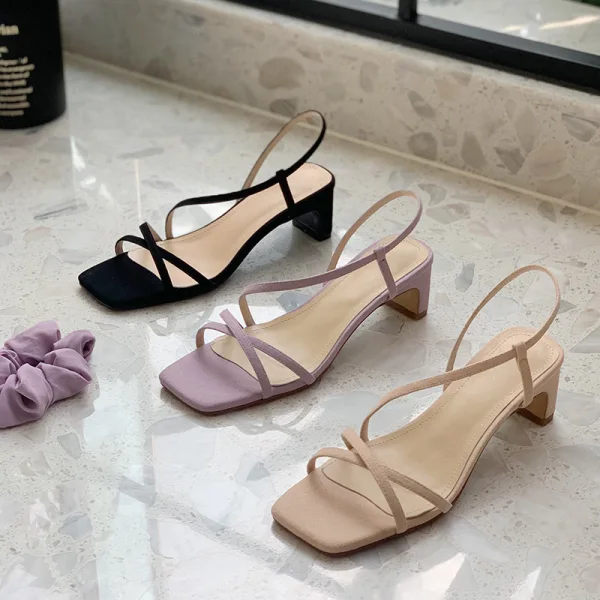 Schöne Sommer Nude Freizeit Wildleder Sandalen Damen 2020 Leder 6 cm Thick Heels Peeptoes Sandaletten