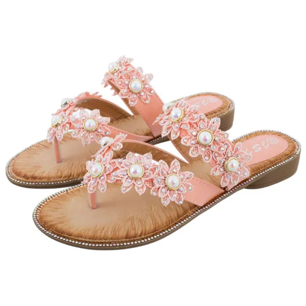 Cyganeria Czarne Plaża Sandały Damskie 2020 Z Koronki Kwiat Rhinestone Płaskie Peep Toe Sandały