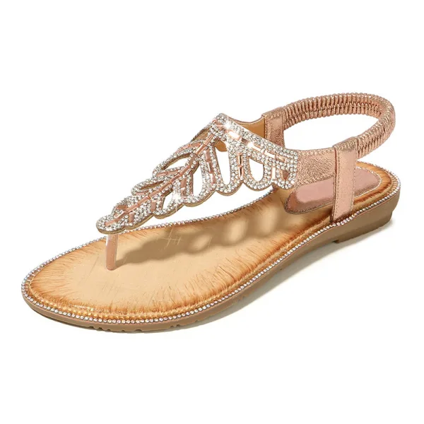 Bohême Charmant Été Plage Argenté Sandales Femme 2020 Faux Diamant Peep Toes / Bout Ouvert Sandales