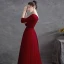 Chic / Beautiful Burgundy Prom Dresses 2021 A-Line / Princess V-Neck 3/4 Sleeve Sash Floor-Length / Long Prom Formal Dresses