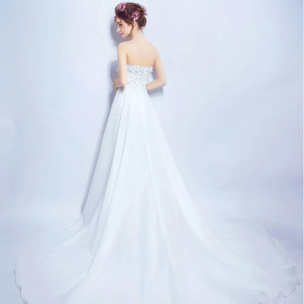 Sexy White Wedding Dresses 2018 Trumpet / Mermaid Appliques Pearl Sash Strapless Backless Sleeveless Detachable Court Train Wedding