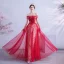 Charmant Rot Abendkleider 2020 A Linie Off Shoulder Pailletten Spitze Blumen Kurze Ärmel Rückenfreies Lange Festliche Kleider